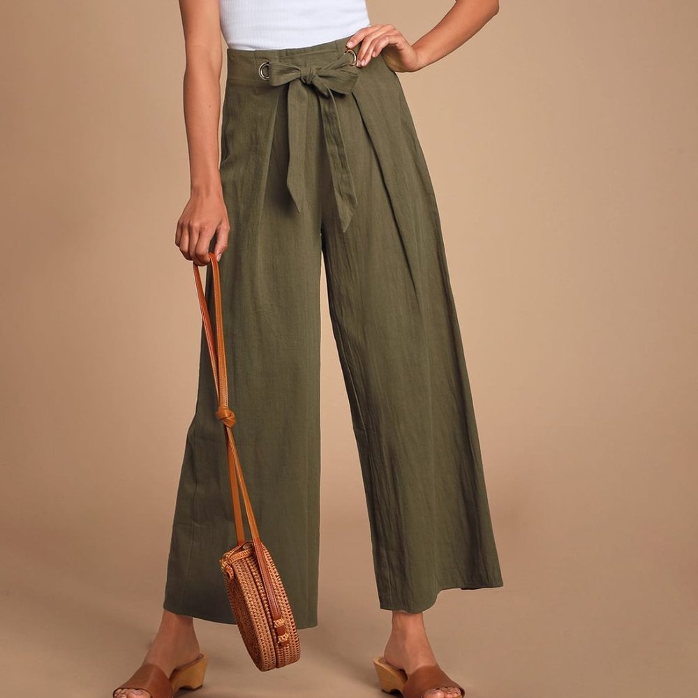 Lulu's Olive Green Wide-Leg Cropped Pants